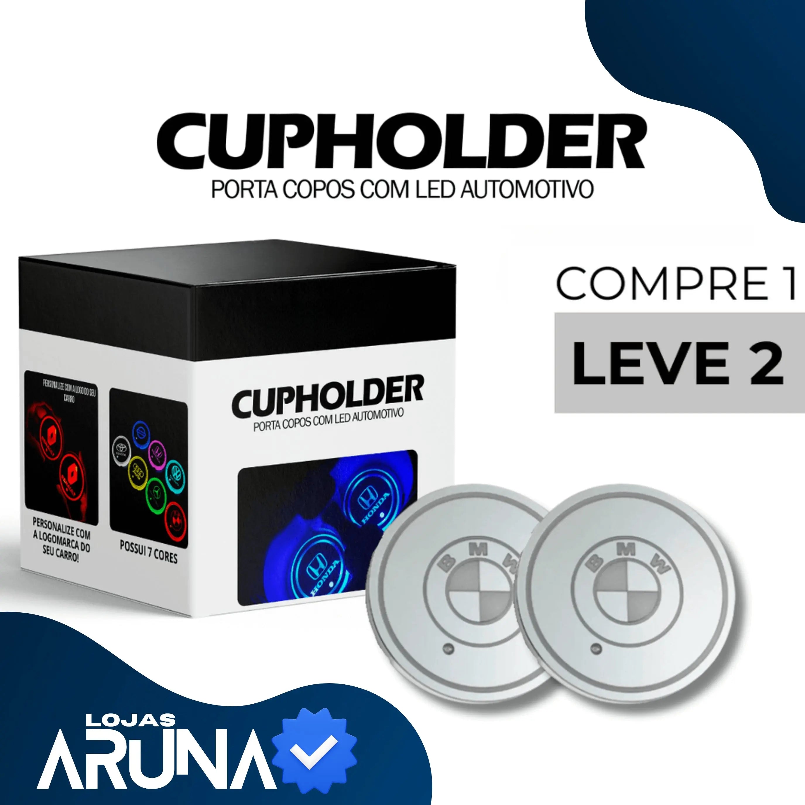 COMPRE 1 E LEVE 2 - CupHolder com Led - Porta Copos Personalizado (PRODUTO PREMIUM) lojasaruna